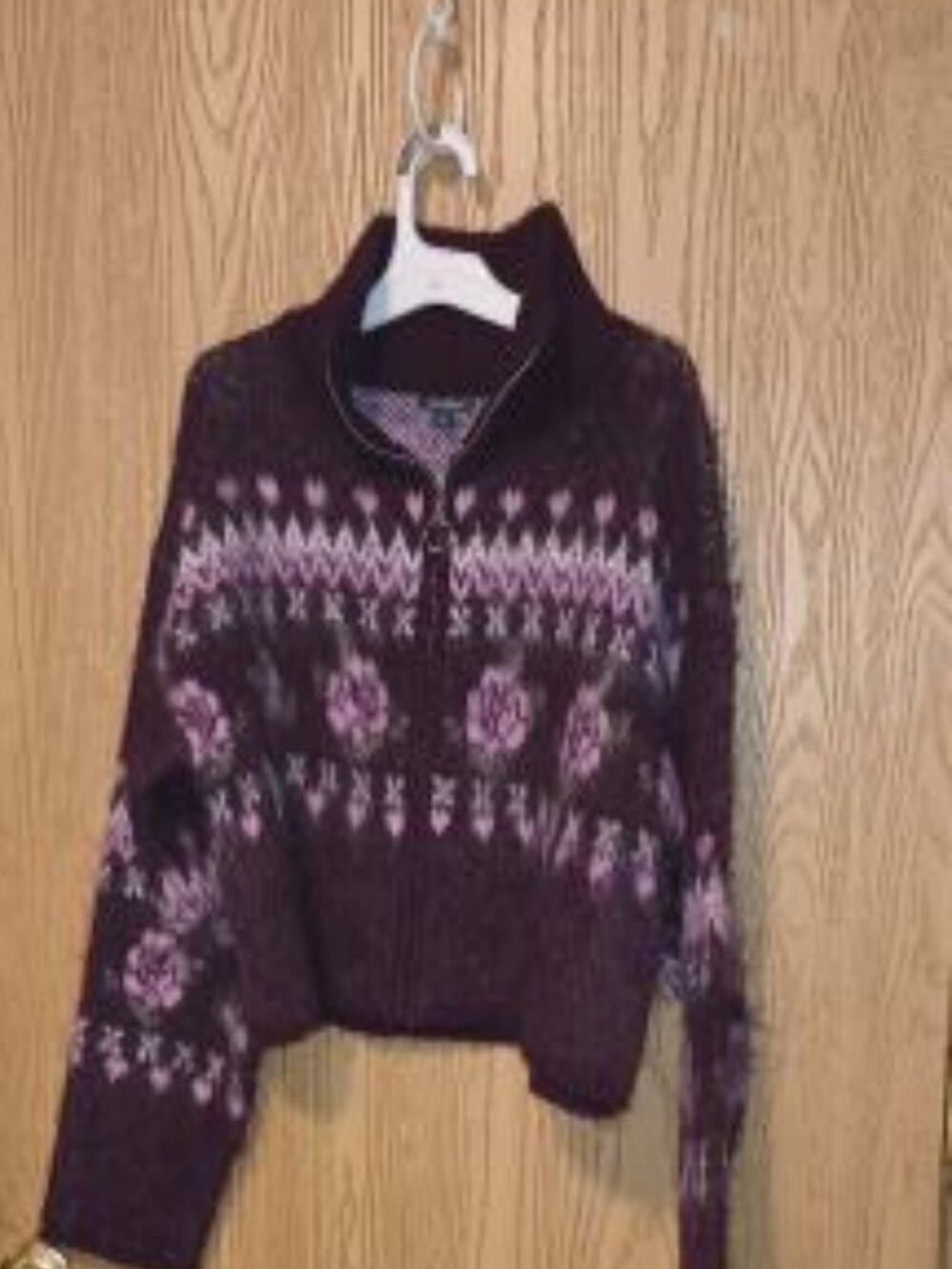 Women's Full Zip Mock Turtleneck Cardigan - Wild Fable™ Burgundy Floral - Picture 4 of 6